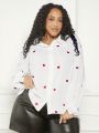SHEIN CURVE+ Plus Size Women's Long Sleeve Shirt With Heart-Shaped Printed Pattern