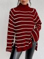 SHEIN Essnce Women's High Neck Striped Sweater Pullover