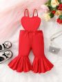 Valentine's Day Red Heart Patterned Baby Girl Jumpsuit