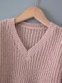Teen Girls' Casual Sweater With Distressed Hem, Perfect As Outerwear