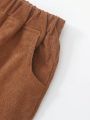 SHEIN Kids HYPEME 2pcs/set Little Boys' Casual Solid Color Corduroy Pants, With Black And Brown Trousers, Daily Outfits Bottoms