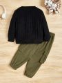SHEIN Boy'S Round Neck Long Sleeve T-Shirt And Overalls Two-Piece Set