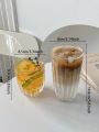 1pc Clear Glass Coffee Cup, American Latte Vertical Stripe Design Cold Drink Cup