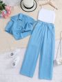 Teen Girls' Blue Camisole Top And Pants Two Piece Set