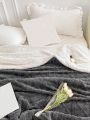 1pc Grey Thickened Plush Fleece Blanket With Woven Edge