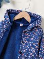Toddler Girls Floral Print Teddy Lined Hooded Coat