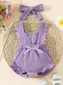 Baby Girl 2pcs/Set Purple Lace Romper For Spring And Summer, Daily Casual Cute Elegant Romantic Outfits