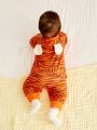 SHEIN Newborn Baby Boys' Tiger Shaped Hooded Long Sleeve Jumpsuit