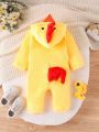 SHEIN Baby Girls' Chick Shaped Zipper Jumpsuit For Party, Spring And Autumn, Cute And Comfortable
