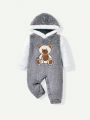 SHEIN Baby Boy Bear Embroidery Teddy Jumpsuit