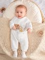 SHEIN Newborn Baby Boys' Cute Animal Printed Short Sleeve Romper With Shoulder Snaps