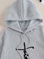 Letter Print Thermal Lined Hooded Sweatshirt And Sweatpants Two-piece Set