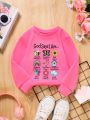 Little Girls' Casual Cute Bee Butterfly Printed Pullover Sweatshirt With Long Sleeve For Autumn And Winter