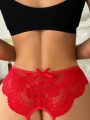 Open Crotch Mid-Waist Lace Sexy Triangle Panties