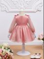 SHEIN Baby Girl's Elegant & Romantic Organza Bowknot Long Sleeve Dress Formal Wear