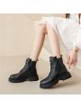 Ladies' Fashionable & Trendy Simple Style High Boots With Pu Leather Surface & Tie-up Detail