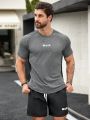 Daily&Casual Men Letter Graphic Sports Tee & Drawstring Waist Shorts