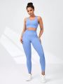 SHEIN Daily&Casual Women's Monochrome Hollow Out Crop Top And Pants Sports Suit