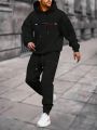 Men's Plus Size Text Pattern Casual Hooded Sweatshirt And Sweatpants Set