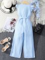 Teenage Girls' Ruffle Trimmed Front Button Belted Jumpsuit