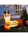 Gymax 5.5FT Long Halloween Inflatable Dog Holiday Decorations w/ Pumpkin & Pirate Hat