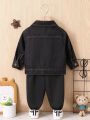 Baby Boy Button-Front Coat With Pocket Flaps And Matching Pants Set