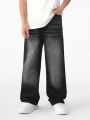 Tween Boy Vintage Basic Loose Straight Leg Jeans With College Wind Style