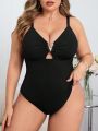 SHEIN Swim Chicsea Plus Size Embellished One Piece Swimsuit With V-Neck In Contrast Color