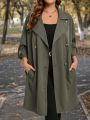 SHEIN LUNE Plus Size Solid Color Double Breasted Jacket With Rolled-Up Sleeves
