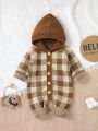 Baby Boys' Plaid Hooded Sweater Romper
