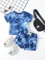 Summer Casual Tie-Dye Short Sleeve T-Shirt And Shorts Set For Baby Boy
