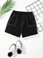 SHEIN Toddler Boys' Loose Fit Casual Color Block Shorts With Contrast Stitching