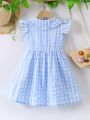 SHEIN Kids EVRYDAY Young Girl Striped Doll Collar Button Up A-Line Dress
