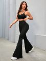 SHEIN Daily&Casual Strappy Backless Bra And High-Waisted Flared Tracksuit