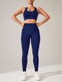 Yoga Basic Sports Set Of Hollow-Out Back Bra And High Waist Leggings