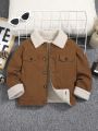 SHEIN Kids EVRYDAY Young Boy Borg Collar Flap Detail Thermal Lined Jacket Without Sweater