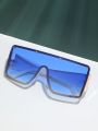 1pc Women's Elegant Retro Fashionable Blue Square Metal Frame Sunglasses For Vacation
