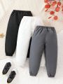 SHEIN Kids Cooltwn 3pcs/Set Boys' Cool Solid Color Weave Jogging Pants With Elastic Cuffs