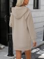 Kangaroo Pocket Drop Shoulder Drawstring Hooded Sweatshirt Dress