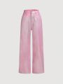 SHEIN Teen Girls' Y2k Style Sweet & Cool Pink Metal Treated Silver Casual Loose Comfortable Straight-Leg Jeans