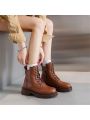 Women's Pu Leather Fashionable Simple Ladylike Style Lace-up Knee-high Boots