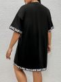 SHEIN CURVE+ Plus Size Loose Fit Drop Shoulder T-Shirt Dress With Letter Print