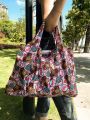Cartoon Graphic Shopper Bag Large-capacity Portable Tote Shoulder Bag, Print Foldable Shopping Bag, Reusable Organizer