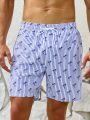 Men's Checkered Coconut Tree Pattern Printed Beach Shorts