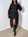 SHEIN SXY Solid Color Double-breasted Woolen Coat