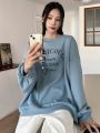 Dazy Star Women's Letter Printed Drop Shoulder Sweatshirt