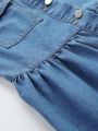 Teen Girls' Elegant Casual Flap Pocket Button Front Denim Dress