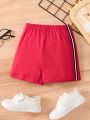 SHEIN Boys' Simple Black And White Weaving Casual Sports Shorts