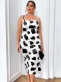 SHEIN Privé Plus Size Women'S Printed Sling Design Cami Dress