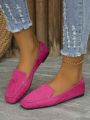 Women's Spring And Autumn New Square Toe Solid Color Flat Casual Loafers, Slip-on Comfortable Penny Shoes